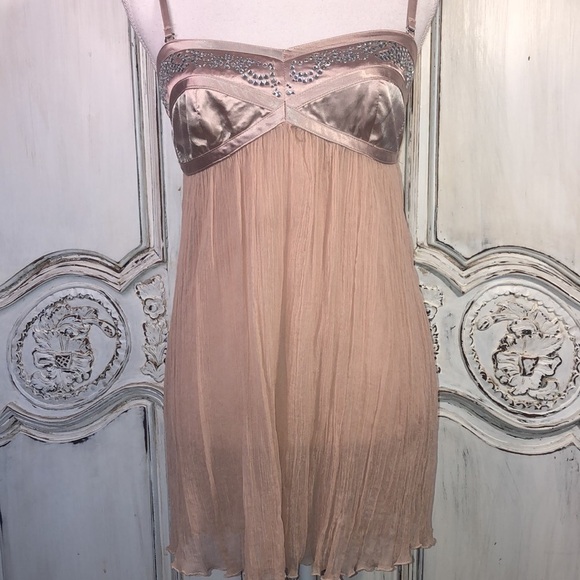 Miss Me Collection Blush and Rhinestone Accented Spaghetti Strap Silk Dress - Picture 3 of 12